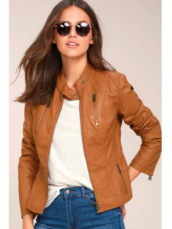 Replay Leather Biker Jacket In Tan in Brown for Men | Lyst